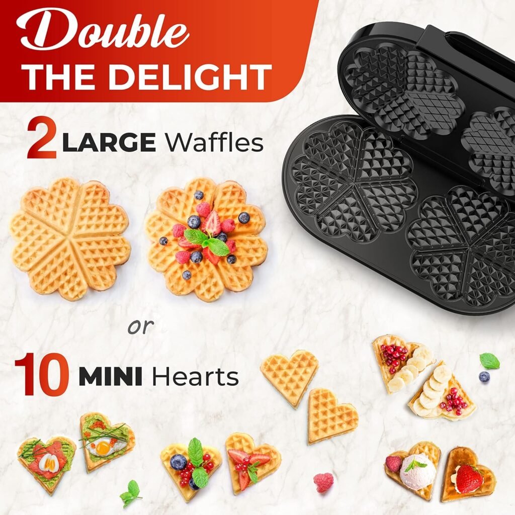 Mueller Heart Waffle Maker, 5 Belgian Waffle Iron, Adjustable Browning Control, Cool Touch Handle, Compact and Easy to Clean, Great Mother’s Day Gift