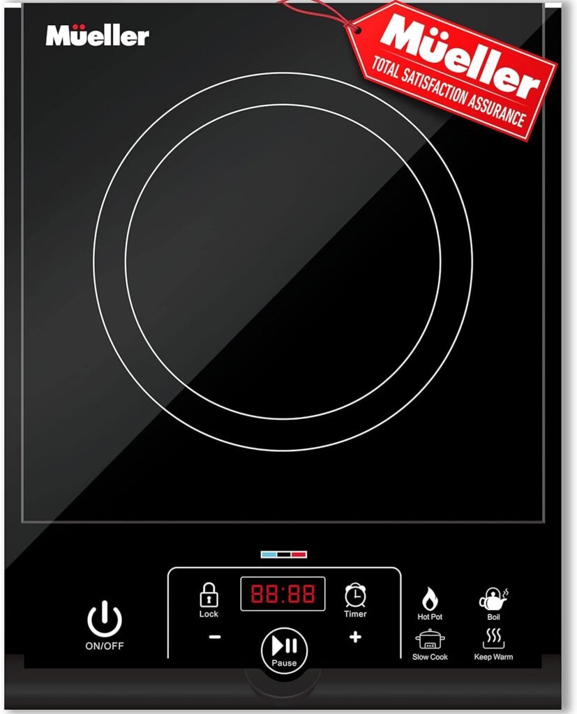 Mueller RapidTherm Portable Induction Cooktop Hot Plate Countertop Burner 1800W, 8 Temp Levels, Timer, Auto-Shut-Off, Touch Panel, LED Display, Auto Pot Detection, Child Safety Lock, 4 Preset Programs