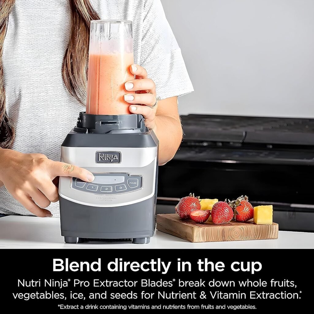 Ninja BL660 Professional Compact Smoothie  Food Processing Blender, 1100-Watts, 3 Functions -for Frozen Drinks, Smoothies, Sauces,  More, 72-oz.* Pitcher, (2) 16-oz. To-Go Cups  Spout Lids, Gray