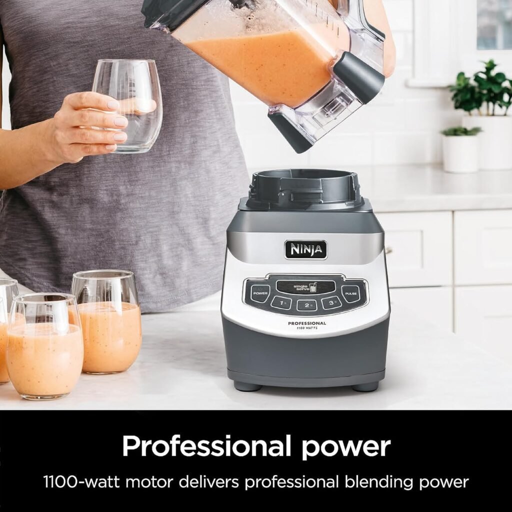 Ninja BL660 Professional Compact Smoothie  Food Processing Blender, 1100-Watts, 3 Functions -for Frozen Drinks, Smoothies, Sauces,  More, 72-oz.* Pitcher, (2) 16-oz. To-Go Cups  Spout Lids, Gray