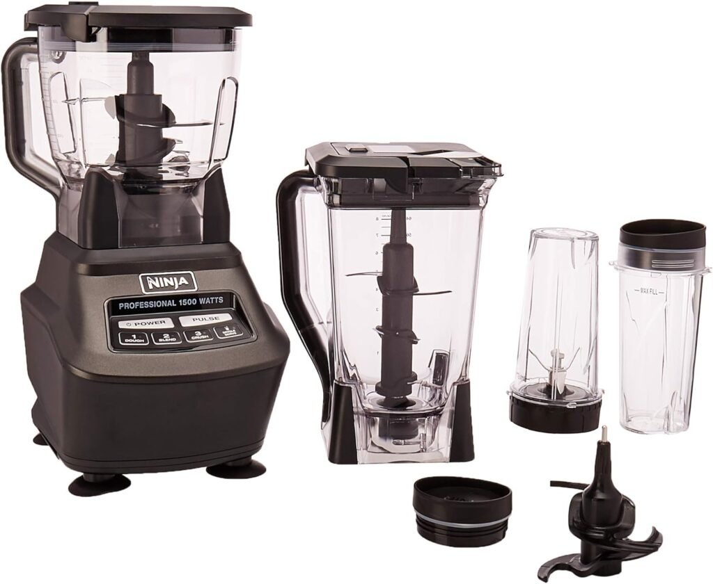 Ninja BL770 Mega Kitchen System, 1500W, 4 Functions for Smoothies, Processing, Dough, Drinks  More, with 72-oz.* Blender Pitcher, 64-oz. Processor Bowl, (2) 16-oz. To-Go Cups  (2) Lids, Black