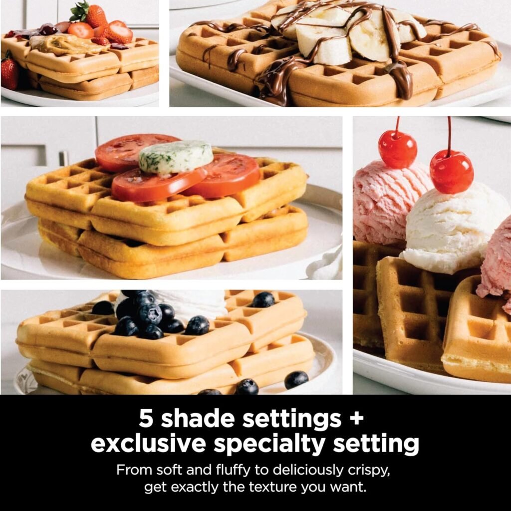 Ninja BW1001 NeverStick PRO Belgian Waffle Maker, Vertical Design, 5 Shade Settings, with Precision-Pour Cup  Chef-curated Recipe Guide, Black  Silver