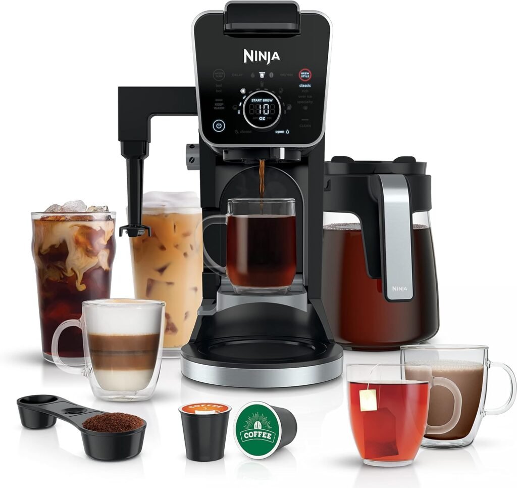 Ninja CFP301 DualBrew Pro Specialty 12-Cup Drip Maker with Glass Carafe, Single-Serve Grounds, compatible with K-Cup pods, with 4 Brew Styles, Frother  Separate Hot Water System, Black