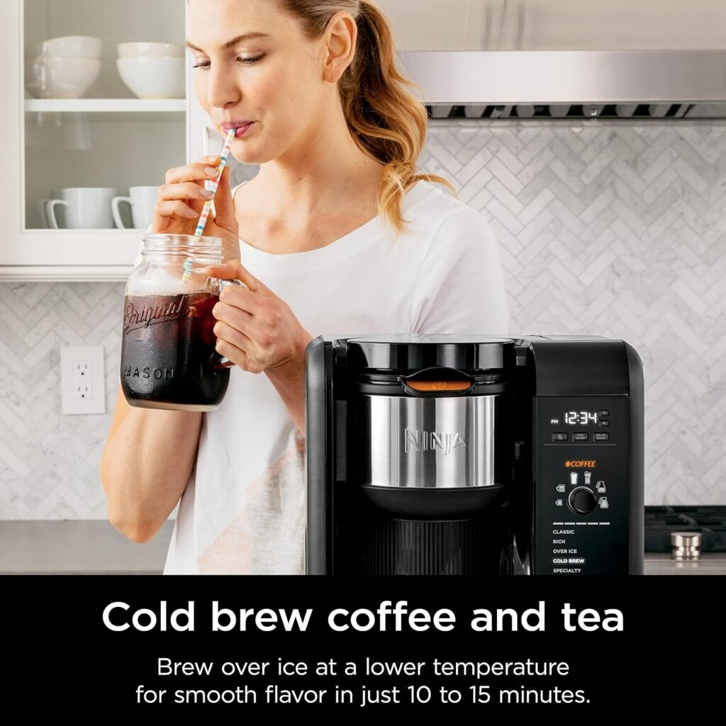 Ninja CP307 Hot and Cold Brewed System, Tea  Coffee Maker, with Auto-iQ, 6 Sizes, 5 Styles, 5 Tea Settings, 50 oz Thermal Carafe, Frother, Coffee  Tea Baskets, Dishwasher Safe Parts, Black