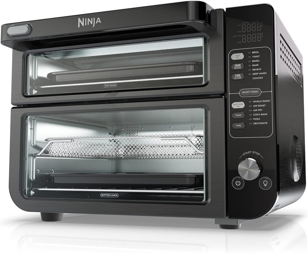 Ninja DCT451 12-in-1 Smart Double Oven with FlexDoor, Thermometer, FlavorSeal, Smart Finish, Rapid Top Convection and Air Fry Bottom , Stainless Steel