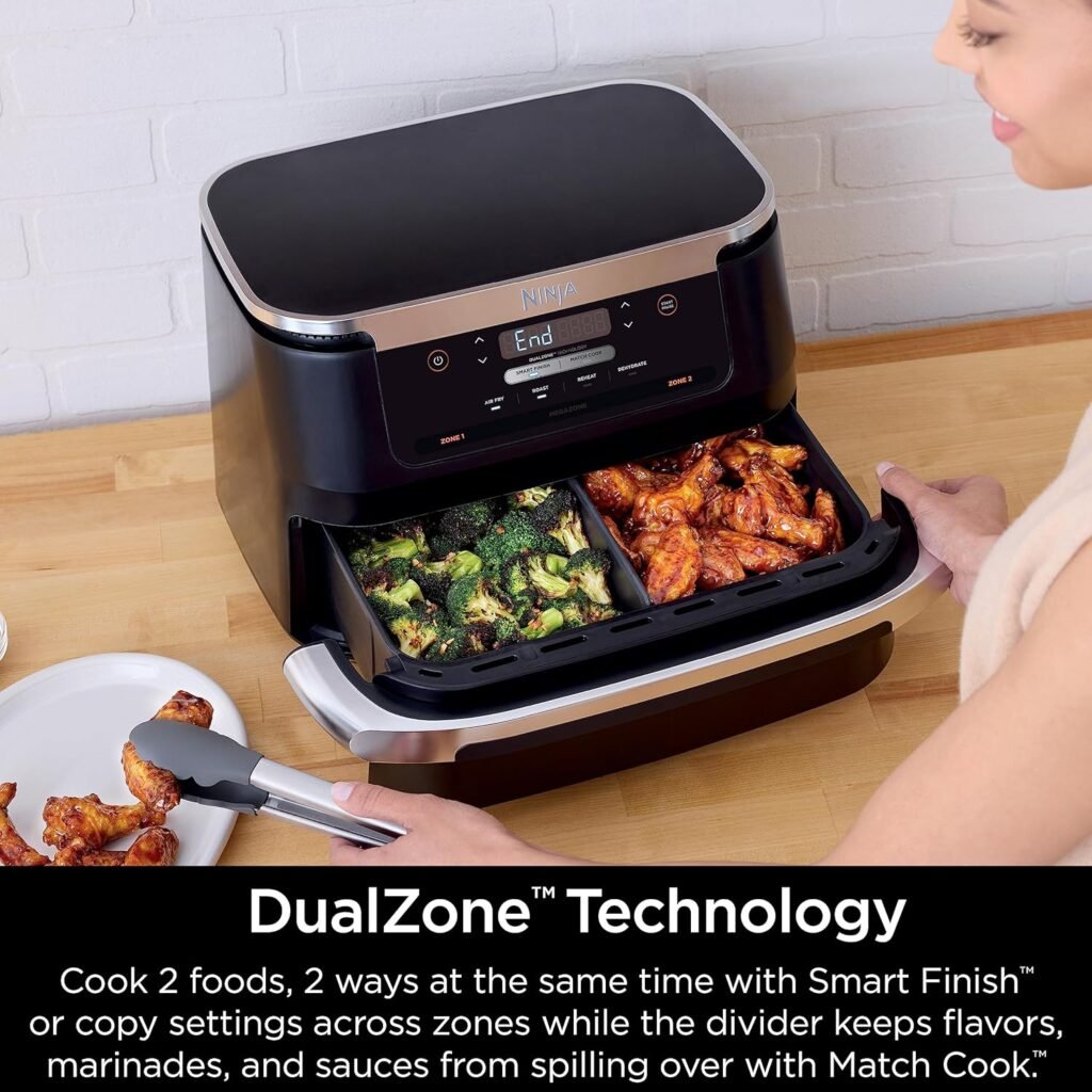 Ninja DZ071 Foodi 6-in-1 DualZone FlexBasket Air Fryer with 7-QT MegaZone  Basket Divider, Large Proteins  Full Meals, Smart Finish Cook 2 Foods 2 Ways, Large Capacity, Air Fry, Bake  More, Black