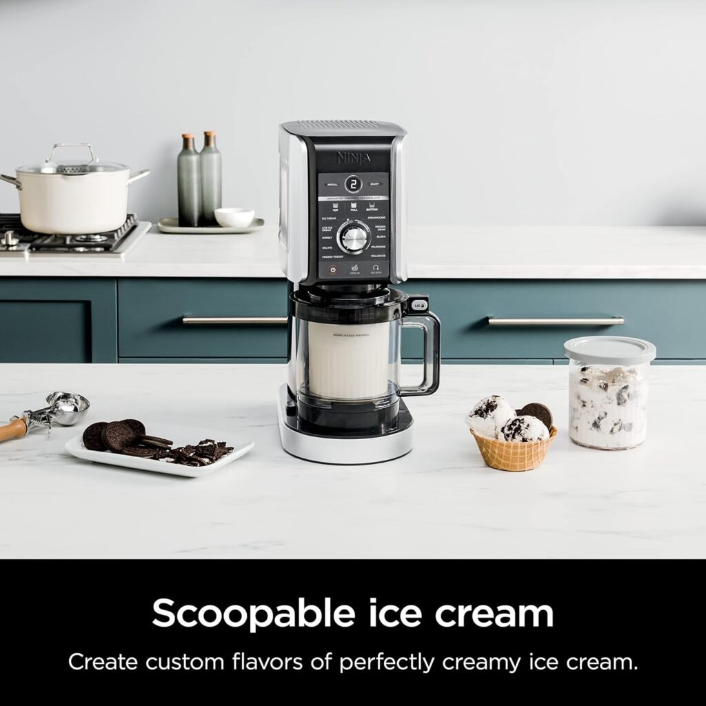 Ninja NC501 CREAMi Deluxe 11-in-1 Ice Cream  Frozen Treat Maker for Ice Cream, Sorbet, Milkshakes, Frozen Drinks  More, 11 Programs, with 2 XL Family Size Pint Containers, Perfect for Kids (Renewed) (Silver)