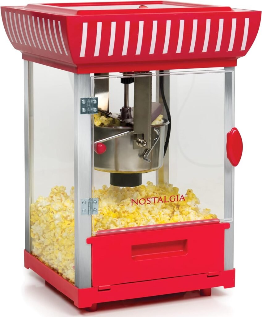 Nostalgia Popcorn Maker Machine - Professional Cart With 2.5 Oz Kettle Makes Up to 10 Cups - Vintage Popcorn Machine Movie Theater Style - Red  White