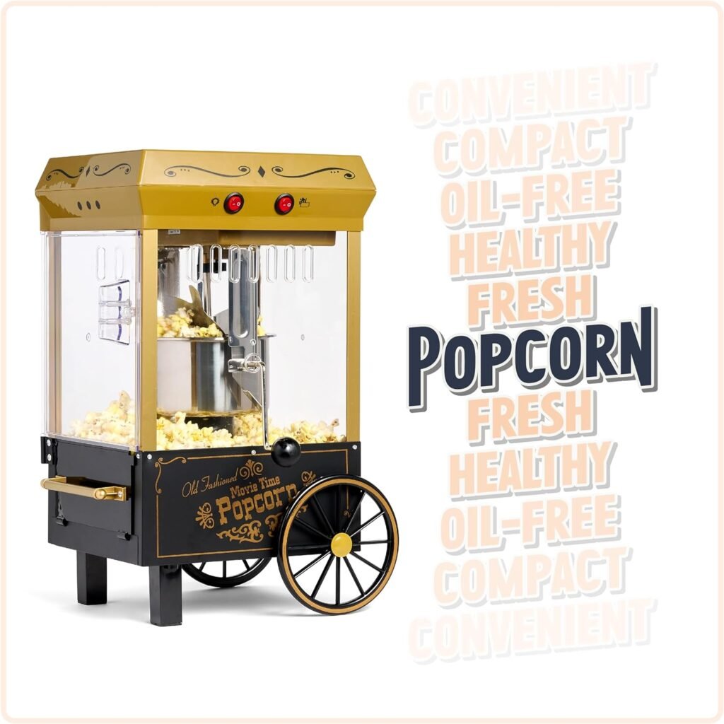 Nostalgia Popcorn Maker Machine - Professional Cart With 2.5 Oz Kettle Makes Up to 10 Cups - Vintage Popcorn Machine Movie Theater Style - Red  White