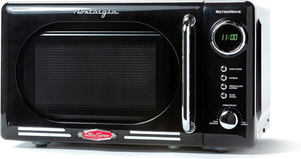 Nostalgia Retro Countertop Microwave Oven - Large 800-Watt - 0.9 cu ft - 12 Pre-Programmed Cooking Settings - Digital Clock - Kitchen Appliances - White