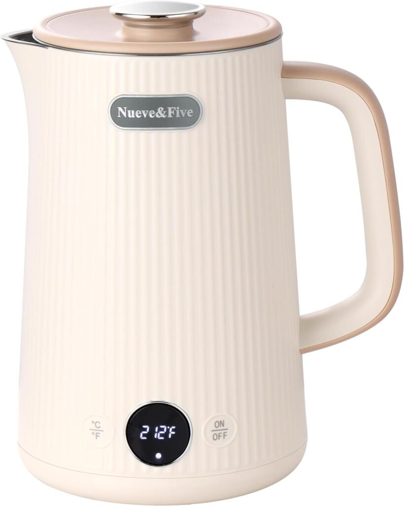 NueveFive Electric Kettle With Digital Temperature Display(℉/℃）,White Electric Tea Kettle 1.7L,Auto Shut Off,Double Wall,1200W Hot Water Kettle Electric of Stainless Steel…