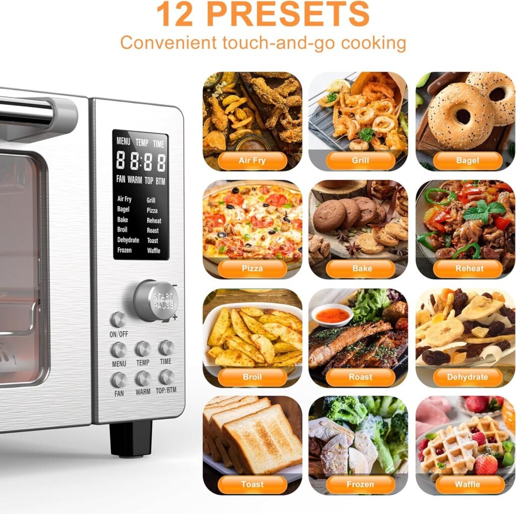 Nuwave Bravo Air Fryer Toaster Smart Oven, 12-in-1 Countertop Convection, 1800 Watts, 21-Qt Capacity, 50°-450°F Temp Controls, Top and Bottom Heater Adjustments 0%-100%, Brushed Stainless Steel Look