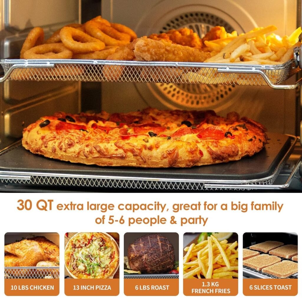 Nuwave Bravo XL Air Fryer Toaster Smart Oven, 12-in-1 Countertop Grill/Griddle Combo, 30-Qt XL Capacity, 50F-500F adjustable in precise 5F increments, Integrated Smart Thermometer, Linear T Technology