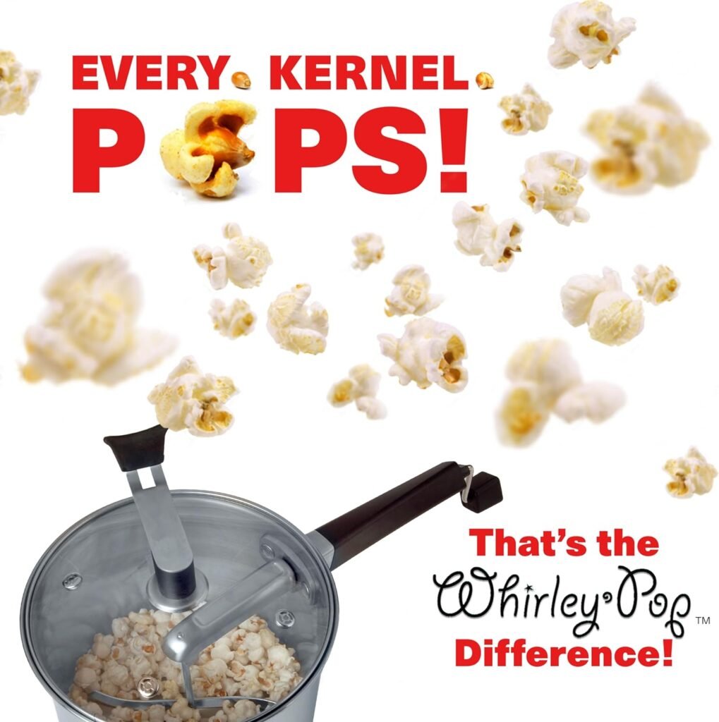 Original Whirley Pop Popcorn Maker - Wabash Valley Farms Gourmet Popcorn Popper, Aluminum Popcorn Pot With Nylon Gears, 3-Minute Stove Top Nostalgia Popcorn Maker (Silver)