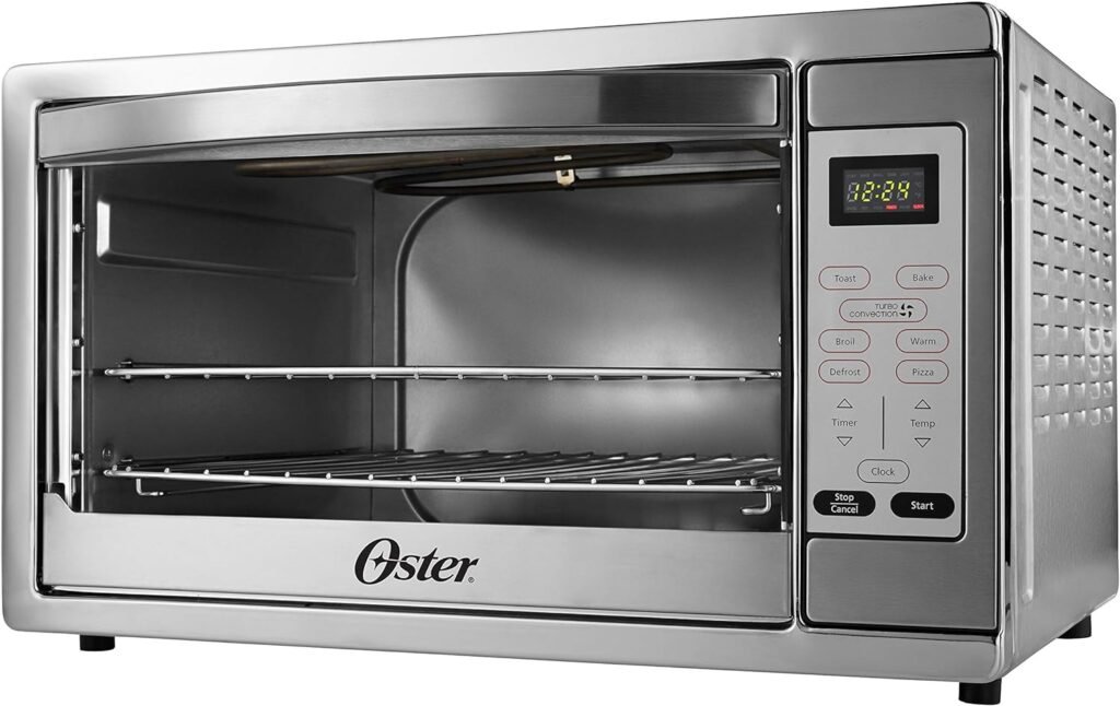 Oster Toaster Oven, 7-in-1 Countertop Toaster Oven, 10.5 x 13 Fits 2 Large Pizzas, Stainless Steel