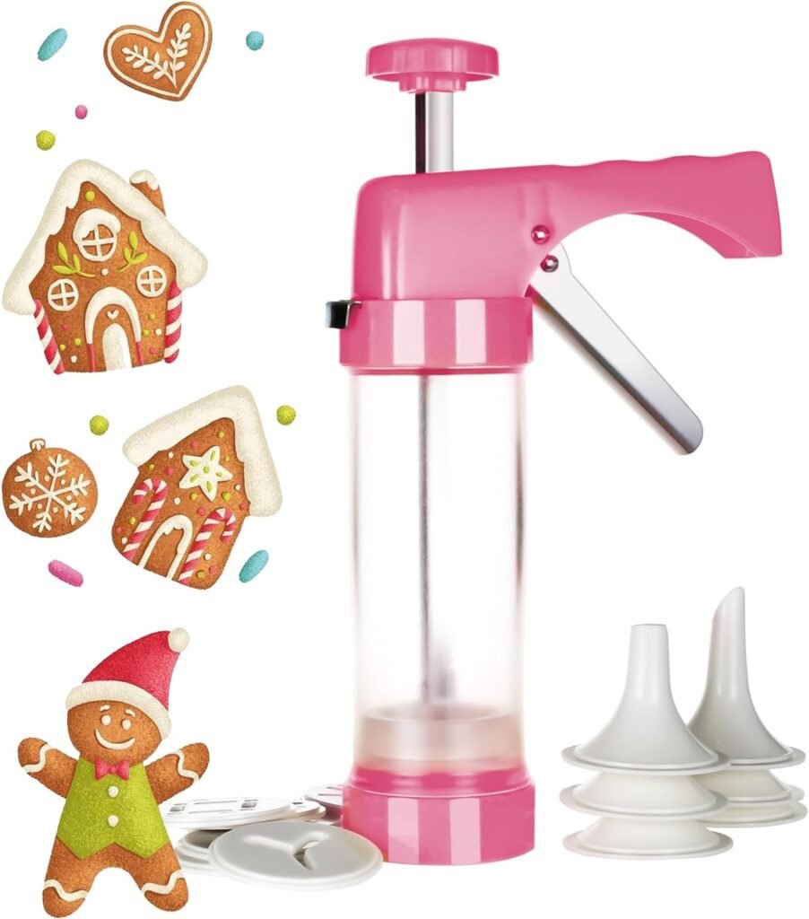 Ourokhome Cookie Press Icing Gun - Biscuit Maker Machine with 16 Discs and 6 Cake Decoration Tips (Yellow)