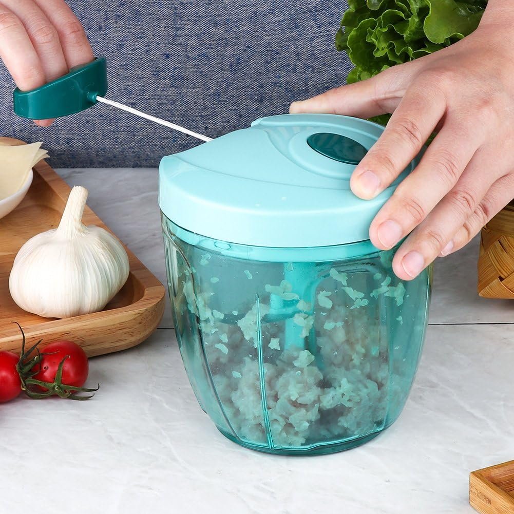 Ourokhome Manual Food Processor Vegetable Chopper, Portable Hand Pull String Garlic Mincer Onion Cutter for Veggies, Ginger, Fruits, Nuts, Herbs, etc., 2 Cup, Grey.