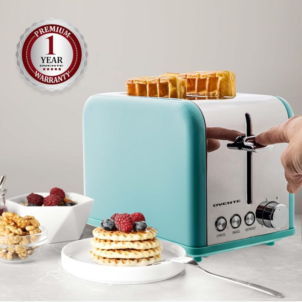 OVENTE Electric 2 Slice Toaster Machine with 6-Shade Toast Settings, 700W Power, Removable Crumb Tray and Compact Design Perfect for Toasting Bread, Bagels, Waffles and Puff Pastry, Black TP2210B