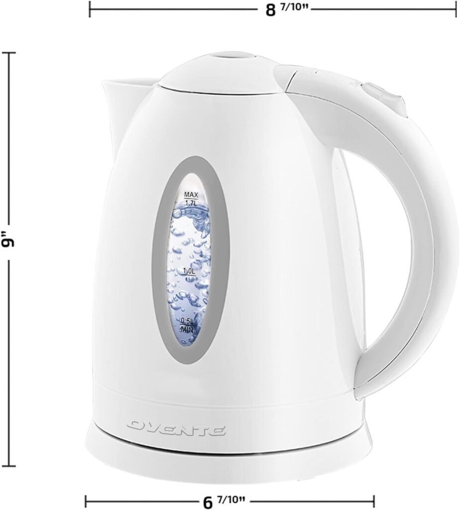 OVENTE Electric Kettle, Hot Water, Heater 1.7 Liter - BPA Free Fast Boiling Cordless Water Warmer - Auto Shut Off Instant Water Boiler for Coffee  Tea Pot - White KP72W