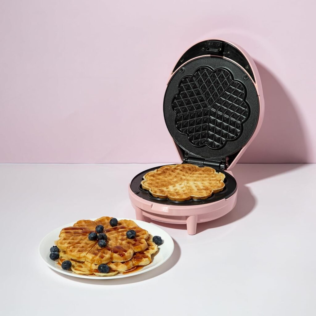 Paris Hilton Heart Waffle Maker, Makes 5 Mini Heart Shaped Waffles or 1 Individual Waffle, Easy to Clean 6 Nonstick Plates, Made without PFAS or PFOA, Electric Waffle Iron, Pink