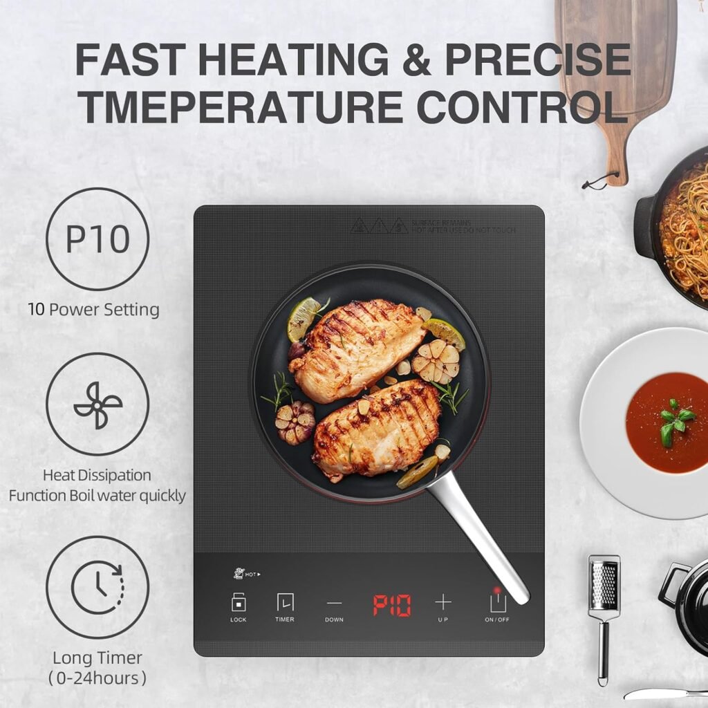 PAYISHO 2000W Electric Hot plate Single Burner Portable Induction Cooktop for Cooking Ultra-thin Electric Stove Infrared Burner Cooker,24H Timer Child Safety Lock,Surface Compatible for All Cookware