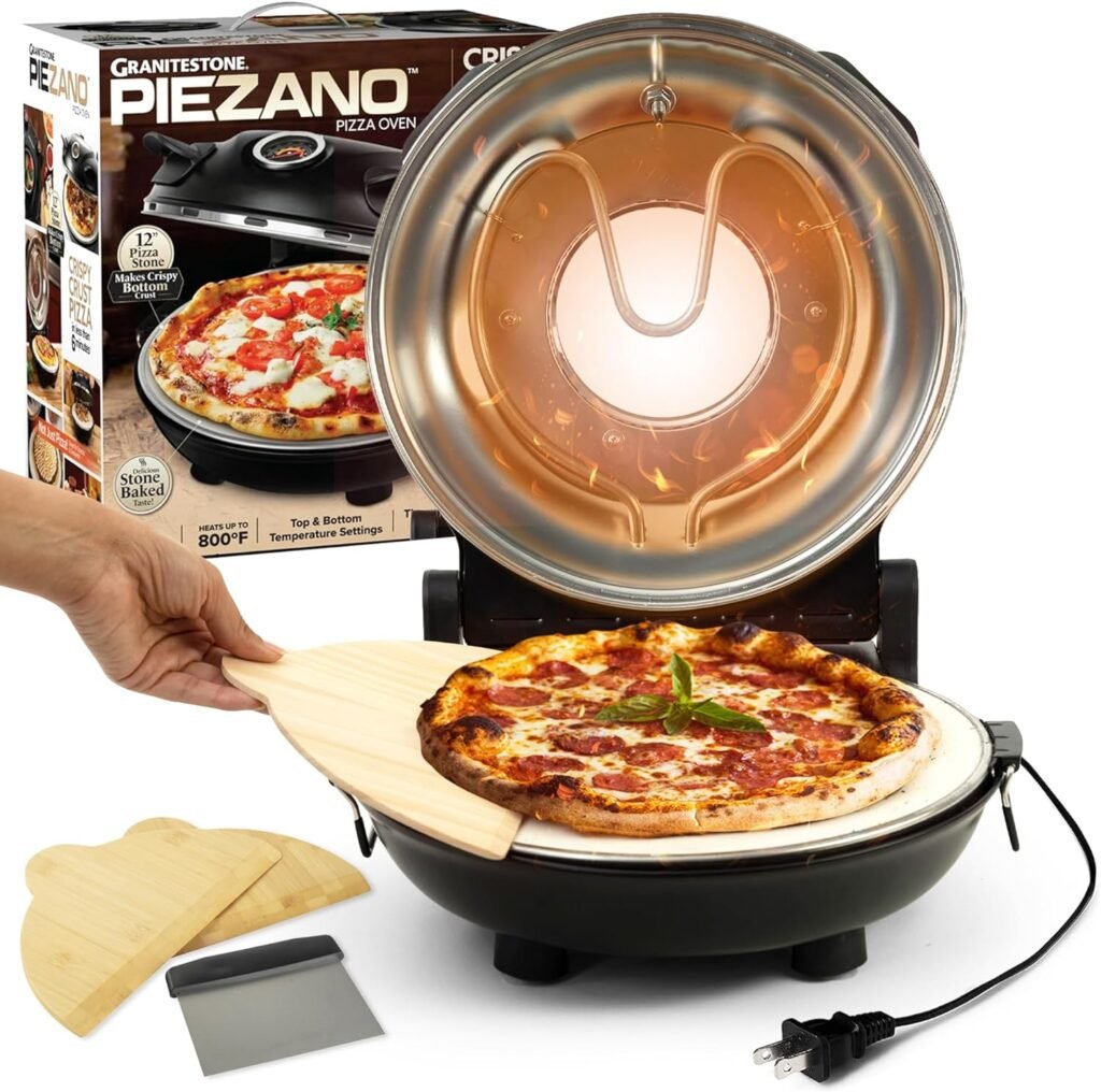 Piezano Pizza Oven by Granitestone – Electric Pizza Oven Indoor Portable, 12 Inch Indoor Pizza Oven Countertop, Stone Baked Pizza Maker Heats up to 800˚F for Brick Oven Taste at Home As Seen on TV