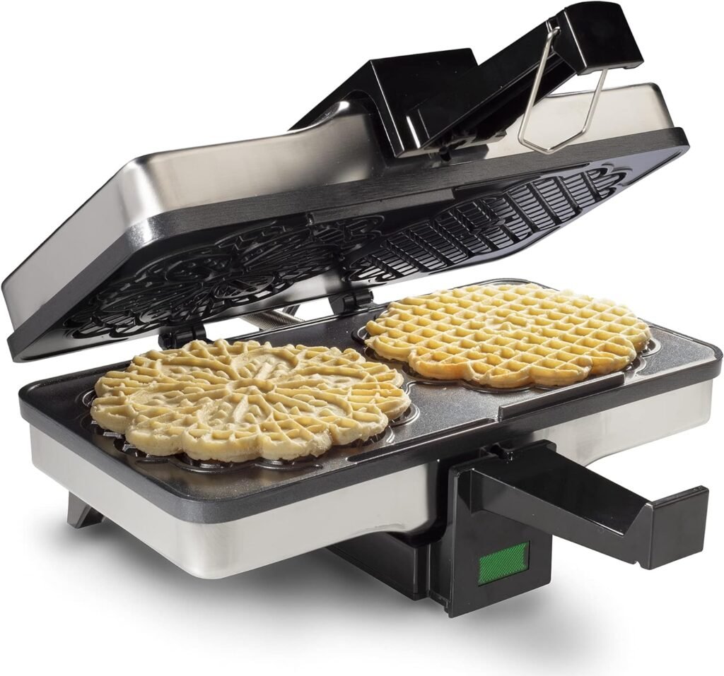 Pizzelle Maker - Non-stick Electric Pizzelle Baker Press Makes Two 5-Inch Cookies at Once- Recipe Guide Included- Fun Party Dessert Treat Making Made Easy- Unique Birthday, Valentines Day Gift for Her