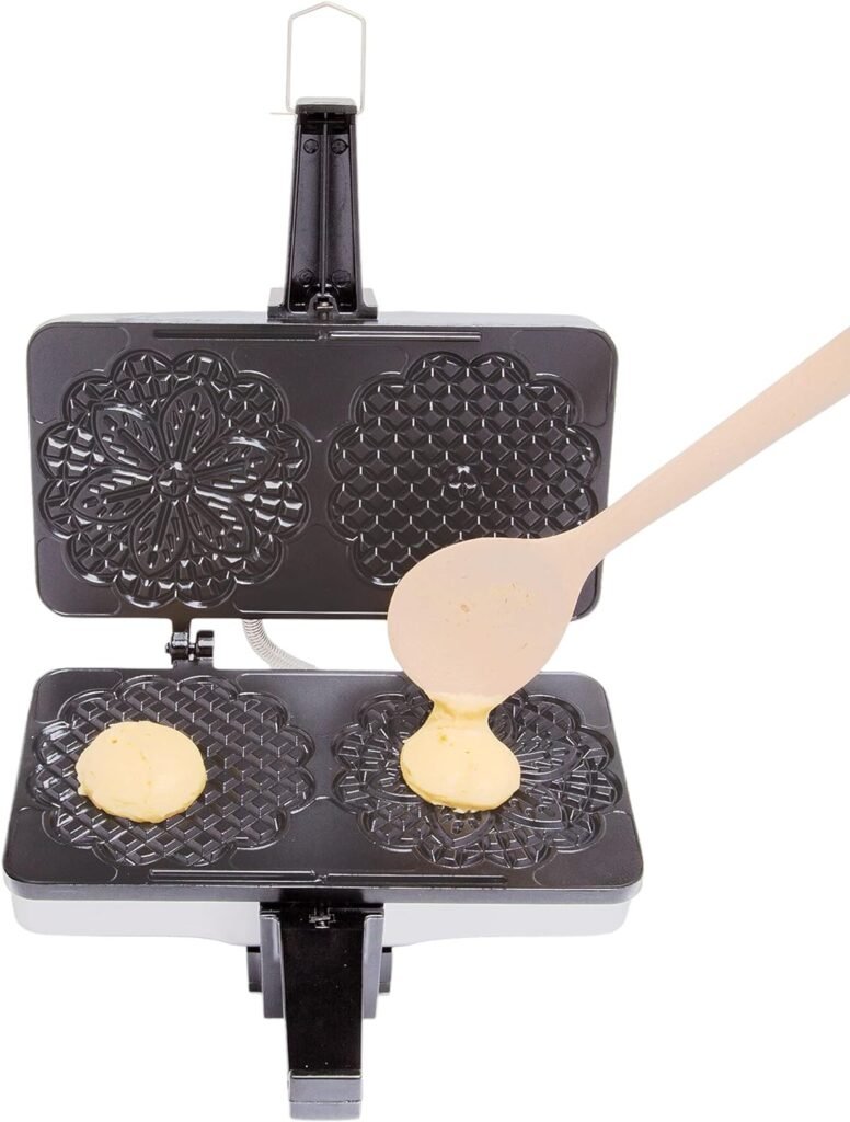 Pizzelle Maker - Non-stick Electric Pizzelle Baker Press Makes Two 5-Inch Cookies at Once- Recipe Guide Included- Fun Party Dessert Treat Making Made Easy- Unique Birthday, Valentines Day Gift for Her