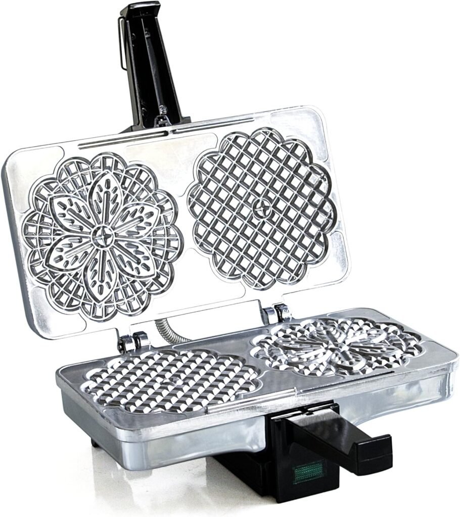 Pizzelle Maker - Non-stick Electric Pizzelle Baker Press Makes Two 5-Inch Cookies at Once- Recipe Guide Included- Fun Party Dessert Treat Making Made Easy- Unique Birthday, Valentines Day Gift for Her