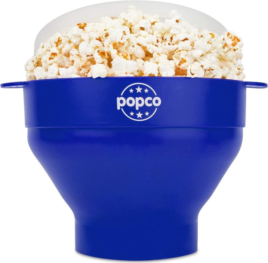 POPCO Silicone Microwave Popcorn Popper with Handles | Popcorn Maker | Collapsible Popcorn Bowl | BPA Free and Dishwasher Safe | 15 Colors Available (Blue)