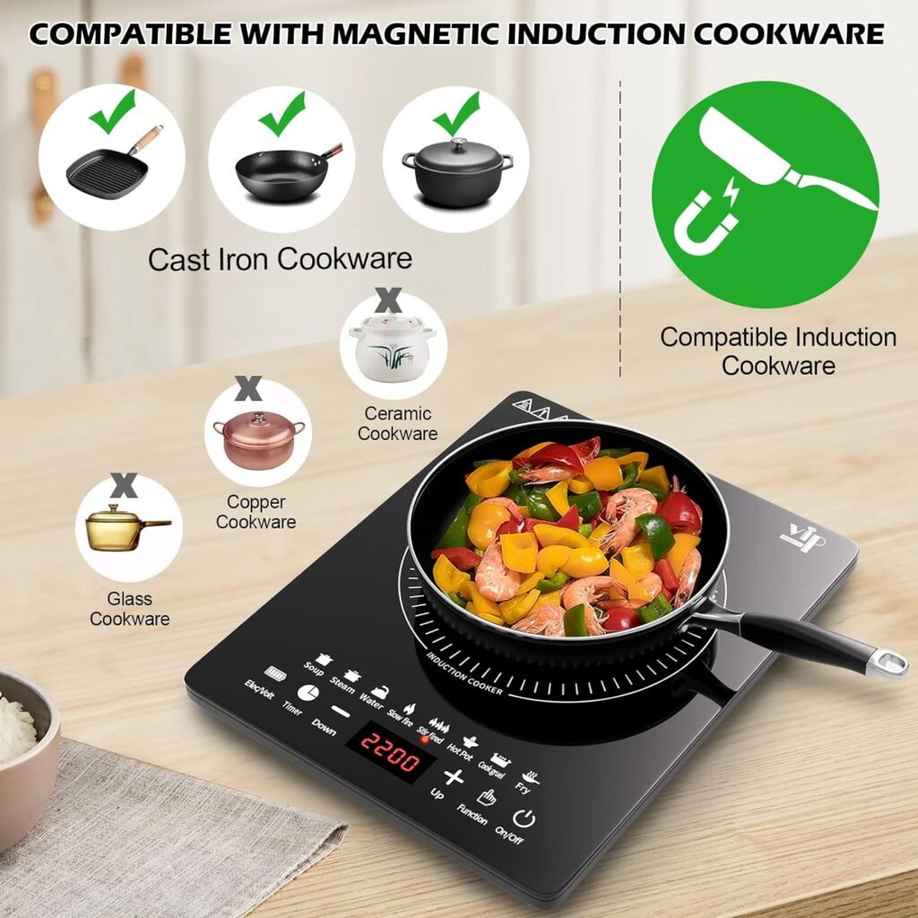 Portable Induction Cooktop, Countertop Burner with Multi-Function, 2200w Electric Stove with Easy Clean Glass, 8 Modes Sensor Touch Cooker (SY1)