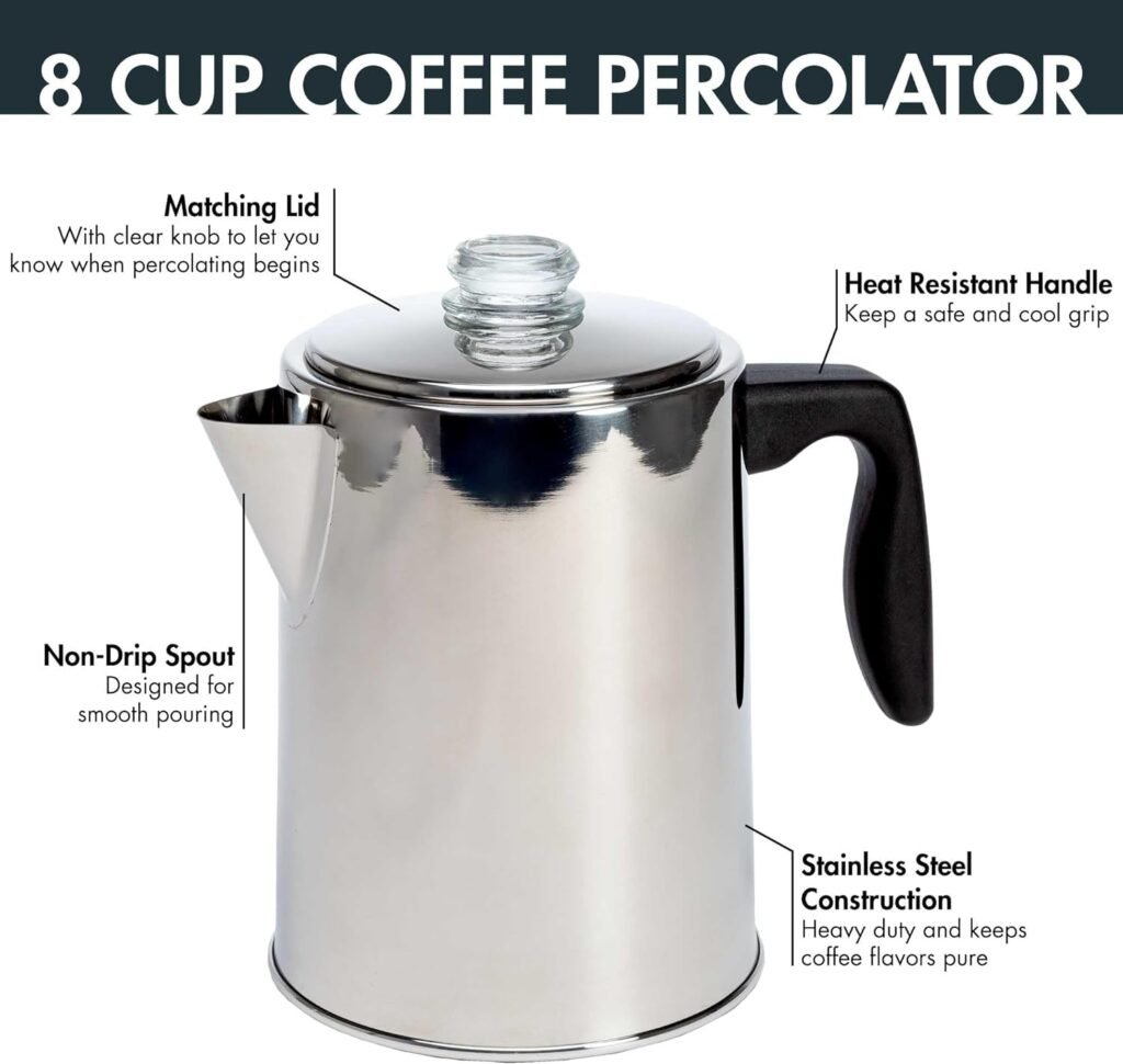 Primula Today Aluminum Stove Top Percolator Maker Durable, Brew Coffee On Stovetop, 9 Cup, Silver