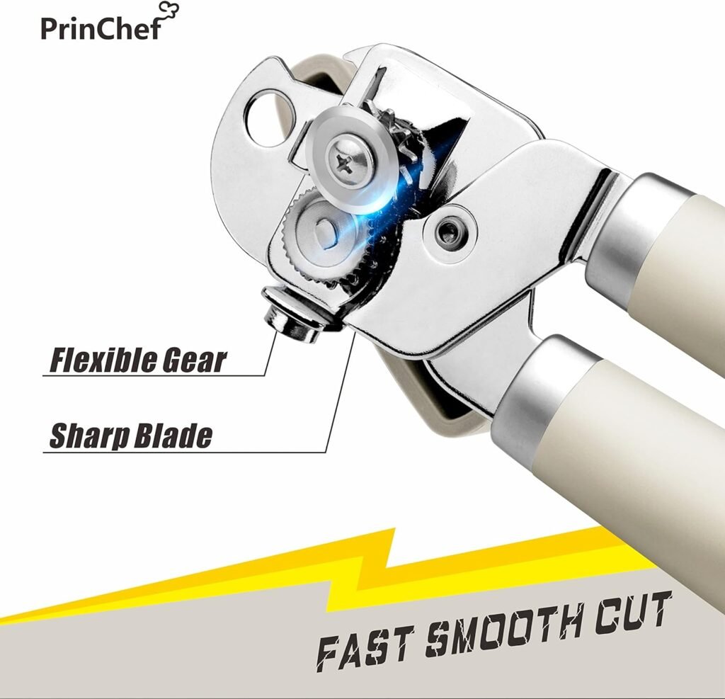 PrinChef Manual Can Openers with Magnet, No-Trouble-Lid-Lift, Handheld Can Opener Smooth Edge with Sharp Blade, Large Effort-Saving Handles, Easy Grip  Heavy Duty, Black