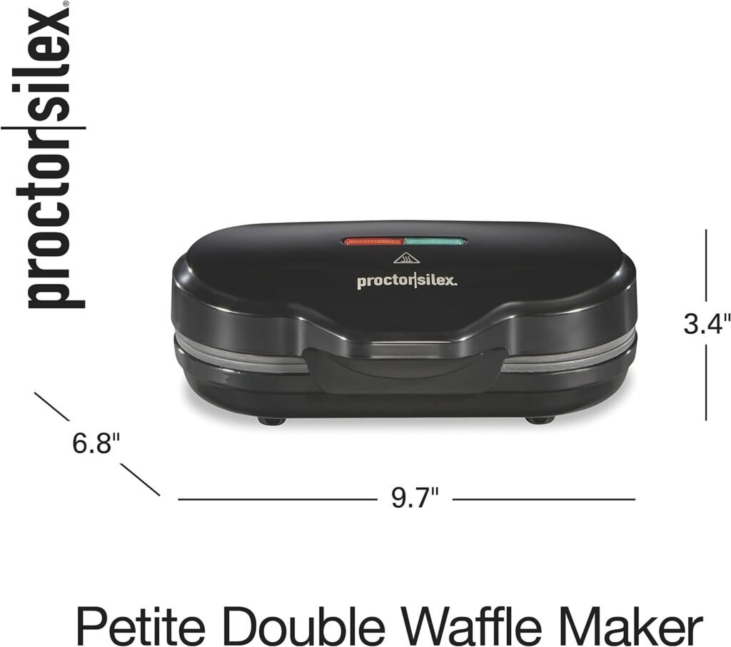 Proctor Silex Double Mini Waffle Maker Machine with 4” Round Non-stick Grids, Makes 2 Personalized Individual Breakfast Keto Chaffles and Hashbrowns, Compact, Black (26102)