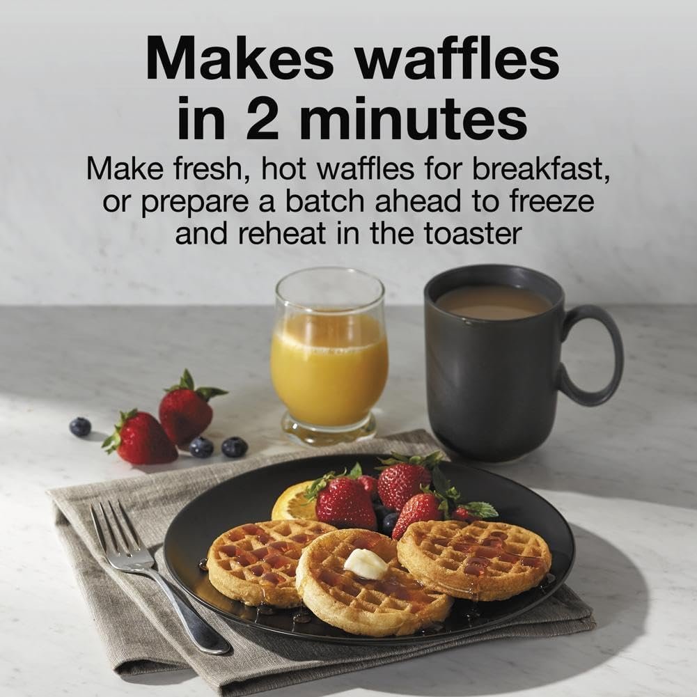 Proctor Silex Double Mini Waffle Maker Machine with 4” Round Non-stick Grids, Makes 2 Personalized Individual Breakfast Keto Chaffles and Hashbrowns, Compact, Black (26102)