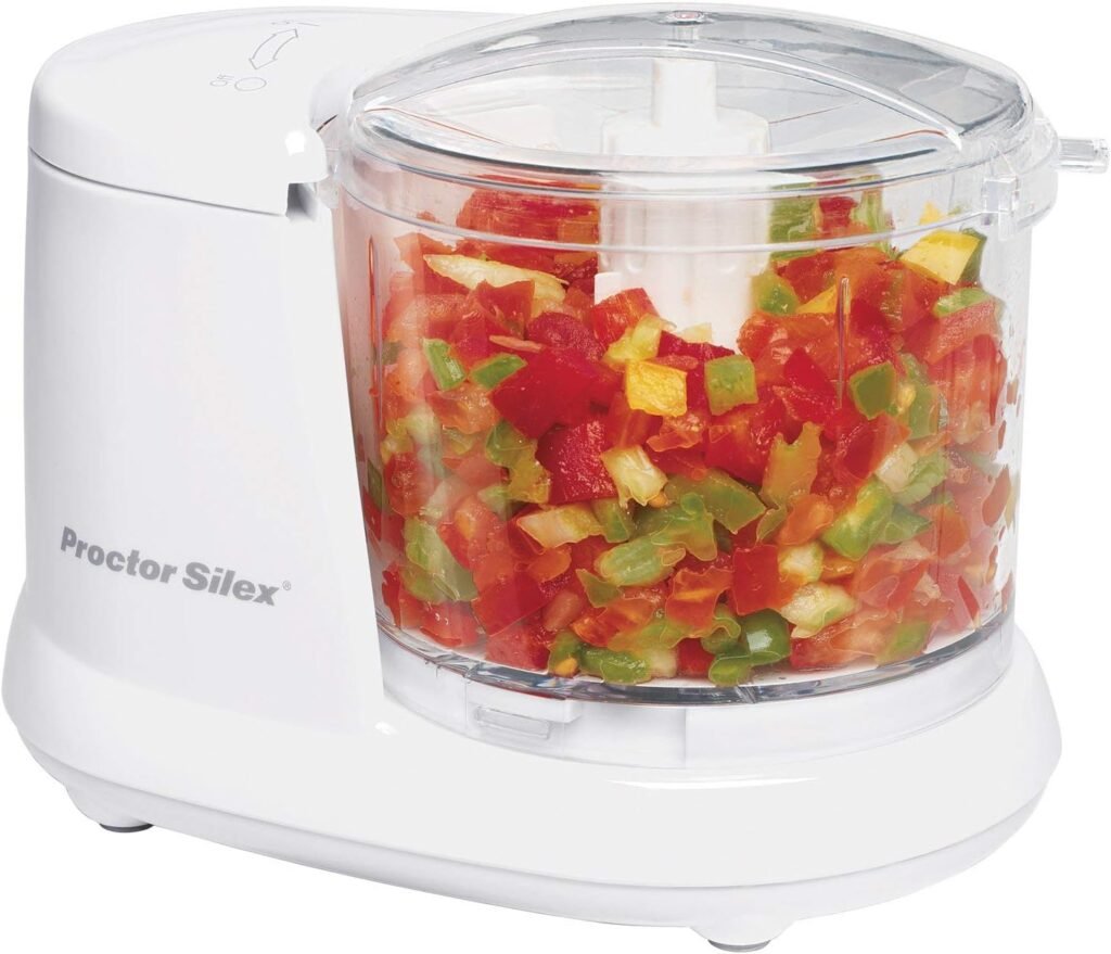 Proctor Silex Durable Electric Vegetable Chopper  Mini Food Processor for Chopping, Puree  Emulsify, 1.5 Cup, White