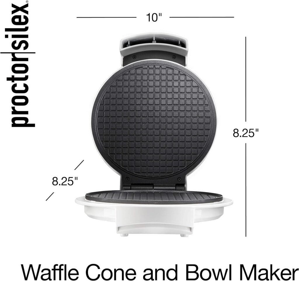 Proctor Silex Waffle Cone and Ice Cream Bowl Maker with Browning Control, Shaper Roller and Cup Press, 7.5” Nonstick Plates, White (26410)