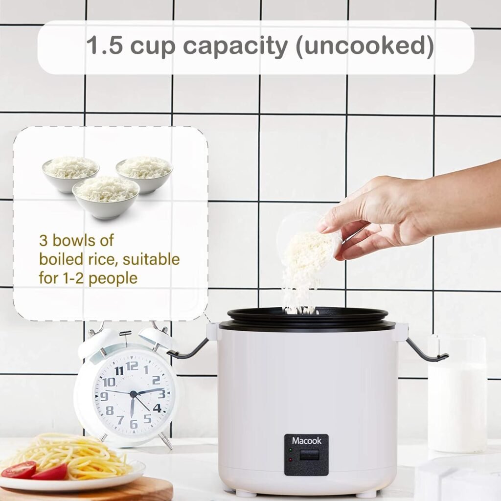 Rice Cooker Small 1-1.5 Cups Uncooked(3 Cups Cooked), Mini Rice Cooker with Removable Nonstick Pot, One TouchKeep Warm Function, Travel Rice Cooker for Soup Grain Oatmeal Veggie, White