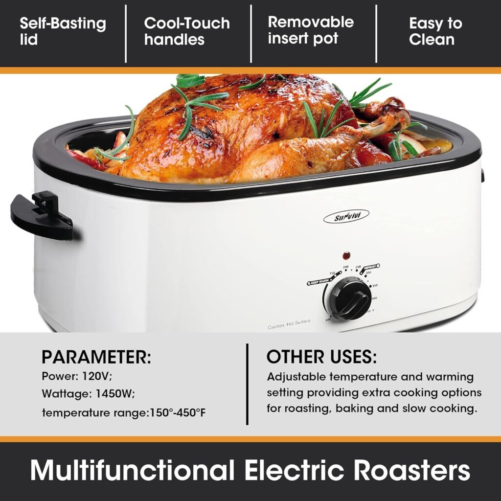 Roaster Oven,24Qt Electric Roaster Oven with Self-Basting Lid,Turkey Roaster with Unique Defrost/Warm Function,Large Roaster with Removable Pan  Rack,Blue