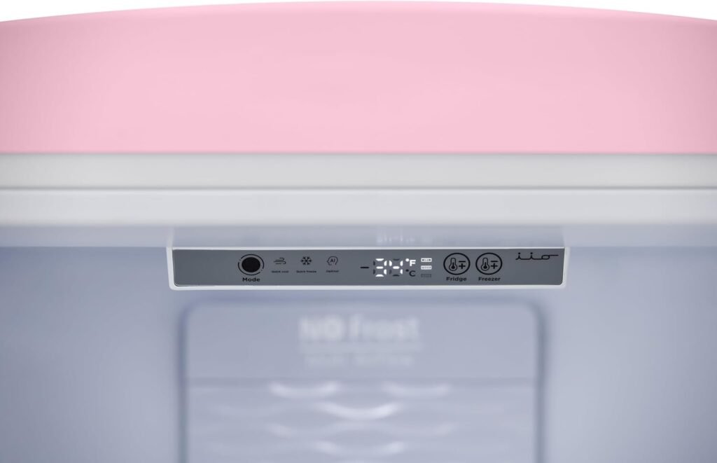 RR2 12 cu. ft. Retro Refrigerator Full Size Fridge with Bottom Freezer, Frost Free, LED Light, Multiflow 360°, Small Mini Ice Cube Tray, 1 Fruit slot, Dorm Office Beverage RV Quiet Compressor (Pink)