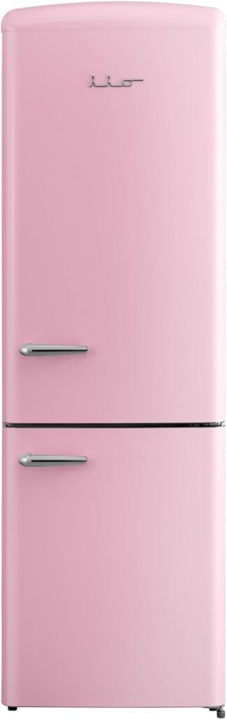 RR2 12 cu. ft. Retro Refrigerator Full Size Fridge with Bottom Freezer, Frost Free, LED Light, Multiflow 360°, Small Mini Ice Cube Tray, 1 Fruit slot, Dorm Office Beverage RV Quiet Compressor (Pink)