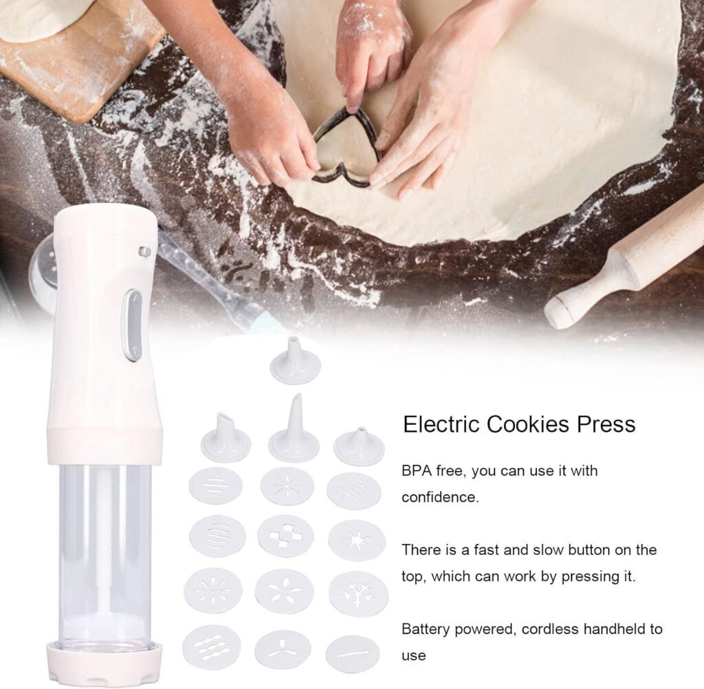 Serlium Electric Cookies Press,Cookie Making kit Homemade Baking Tool with 9 Discs and 1 Icing Tip for Cake Dessert DIY Maker and Decoration Baking Supplies