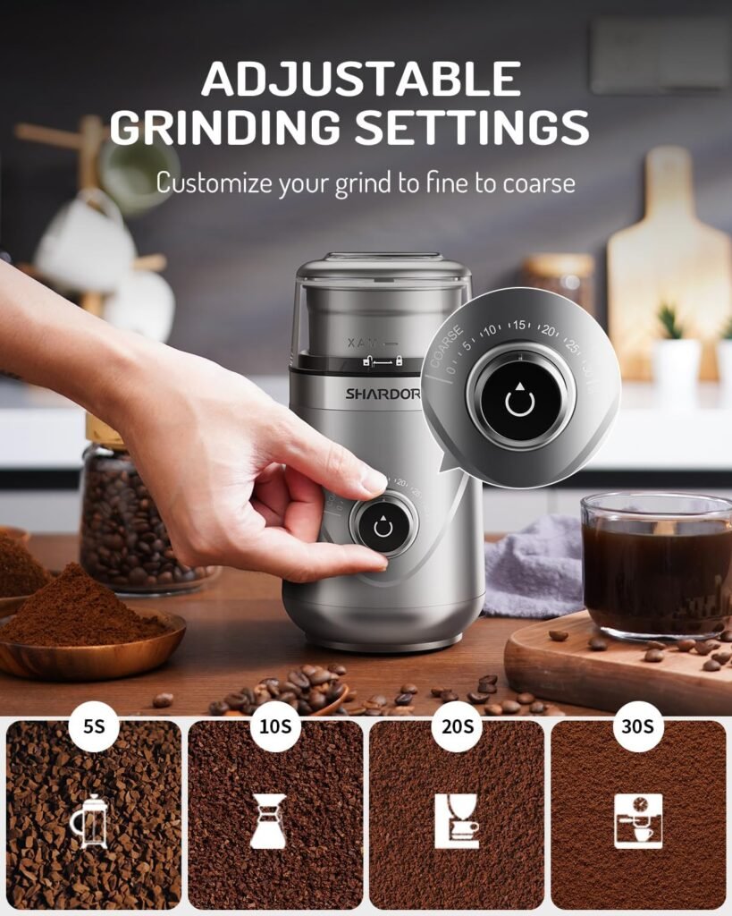 SHARDOR Adjustable Coffee Grinder Electric, Spice Grinder, Coffee Bean Grinder, Espresso Grinder with 1 Removable Stainless Steel Bowl, Black