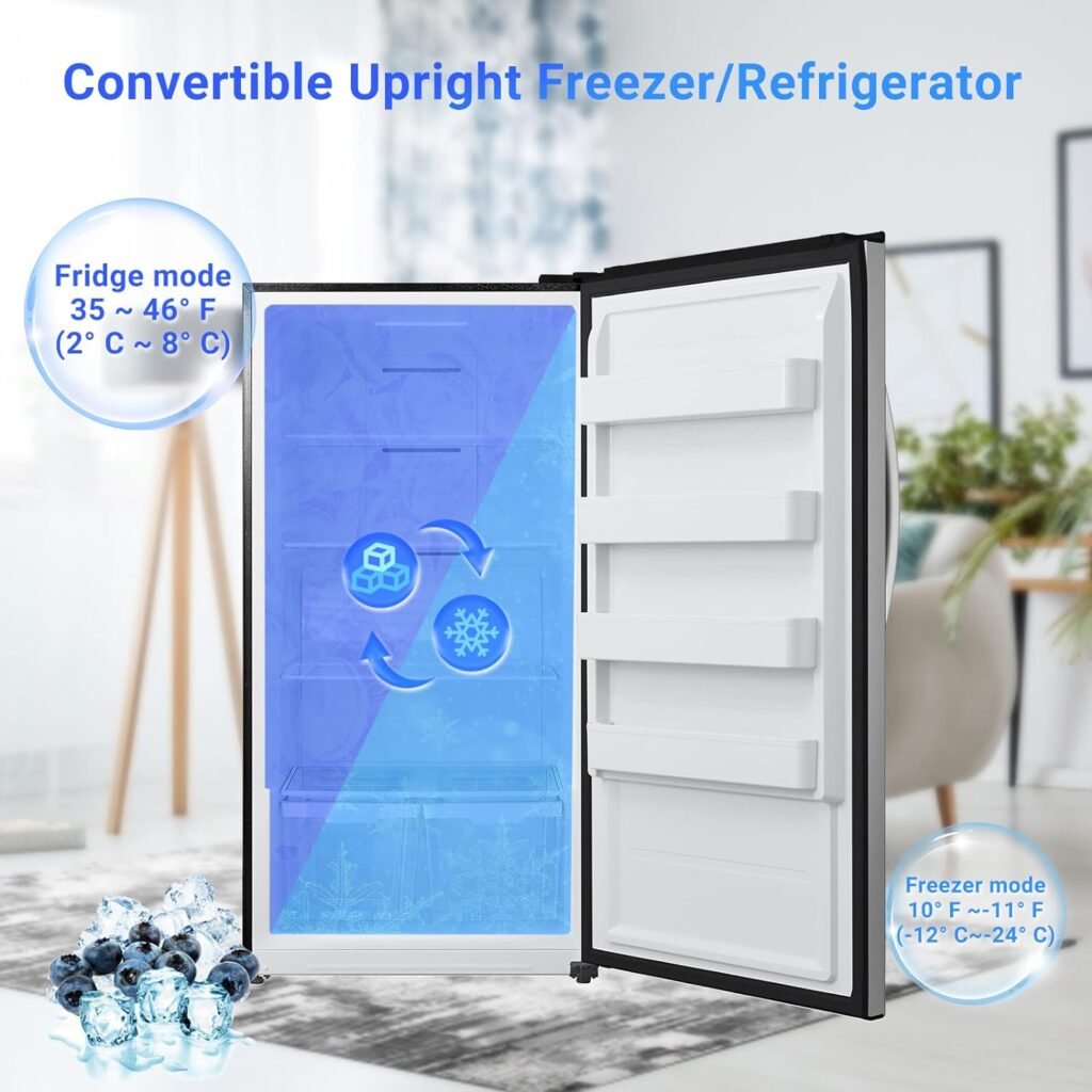 Smad 17 Cu.Ft. Upright Freezer, Convertible Refrigerator Freezer with LED Control Panel, Door Ajar Alarm, Stand Up Frost Free Freezer for Garage, Kitchen, Home, Office, Smudge Proof Stainless Steel