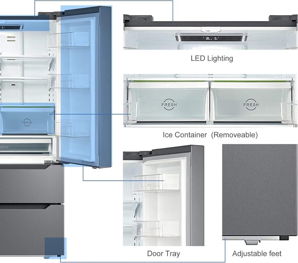 SMETA French Door Refrigerator, Kitchen Fridge with Ice Maker 36, Frost-free Counter Depth Refrigerators Double Door Fridges Stainless Steel Full Size Bottom Freezer 22.5 Cu.Ft neveras para cocina