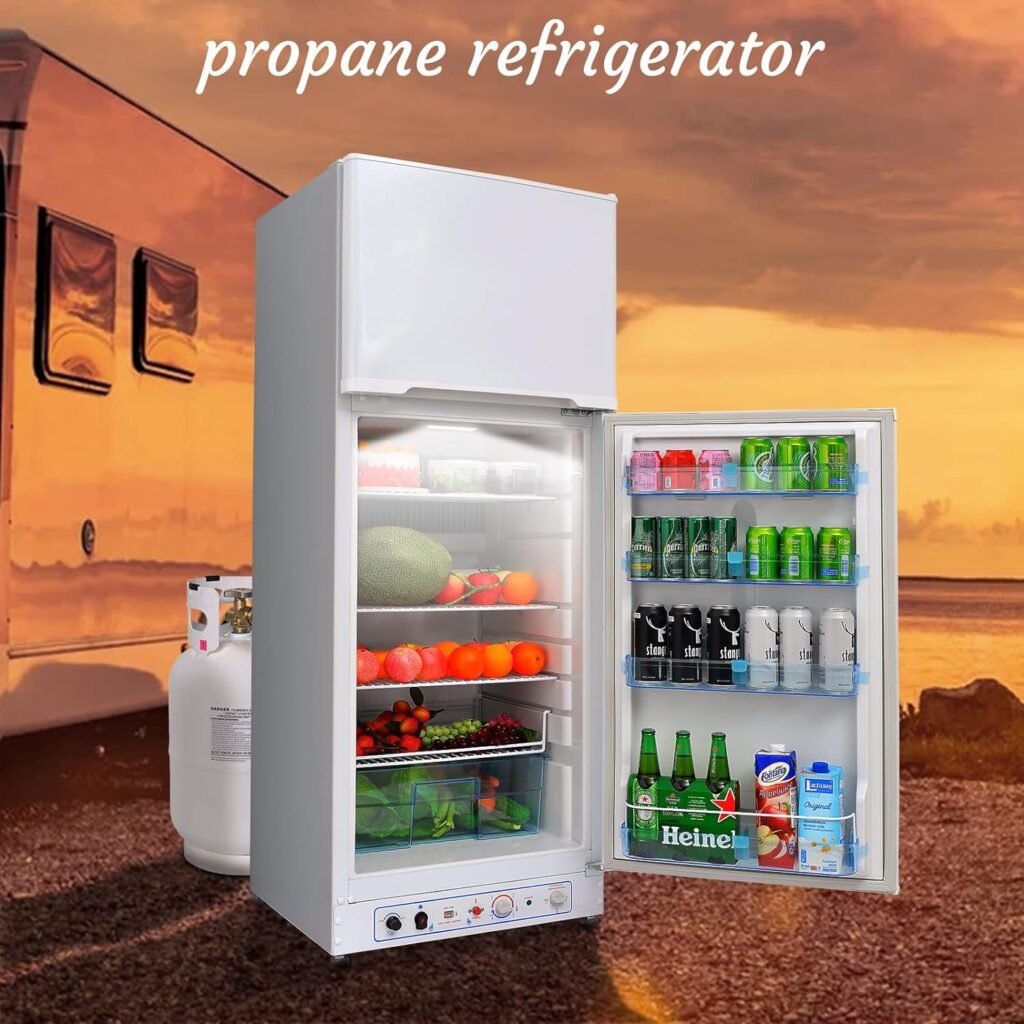 SMETA Propane Refrigerator with Freezer 13.4 cuft Gas Fridge 110v/LPG Dual Ways Top Freezer Top Mount Full Size for Kitchen Garage RV Off-Grid