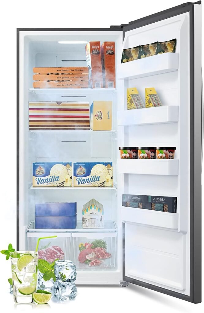 SMETA Upright Freezer Convertible Refrigerator|Freezers Garage Ready Standup Frost-Free Fridge Deep Freezer 18 Cuft Full Size with Tempered Glass Shelves SS