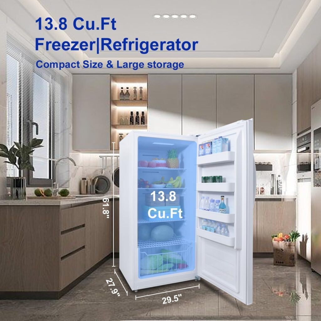 SMETA Upright Freezer Convertible Refrigerator|Freezers Garage Ready Standup Frost-Free Fridge Deep Freezer 18 Cuft Full Size with Tempered Glass Shelves SS