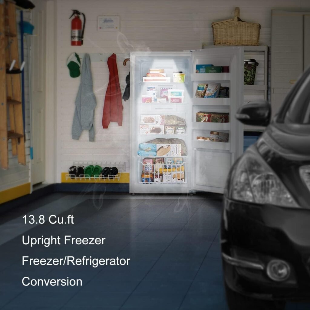 SMETA Upright Freezer Convertible Refrigerator|Freezers Garage Ready Standup Frost-Free Fridge Deep Freezer 18 Cuft Full Size with Tempered Glass Shelves SS