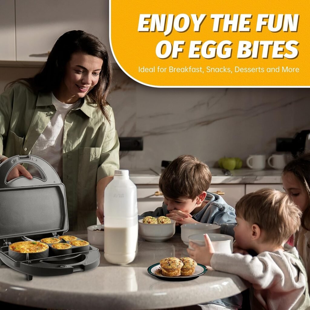 Sous Vide Style Egg Bite Maker Machine with 4 Silicone Molds, Grilled Cheese Maker, Mini Griddle, Ideal for Breakfast Sandwiches, Snacks, Desserts, 8 Mini Egg Bites  2 Large Egg Bites